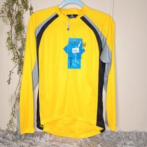 New Canari Cycling Jersey Adult M Yellow /Black Full Zip Polyester W Pockets